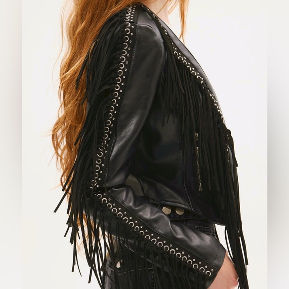 AKIRA Azalea Wang Punk Fringe Studded Faux Leather Rocker Jacket ✨ - Picture 4 of 7